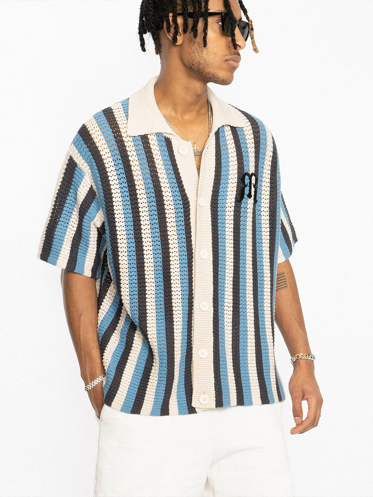 EMPTY REFERENCE Striped Crochet Collar Shirt