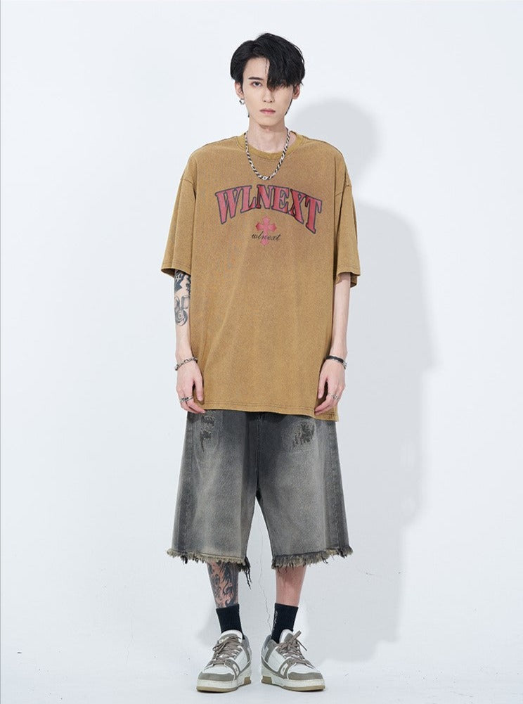 WLNEXT Vintage Raw Edge Denim Shorts