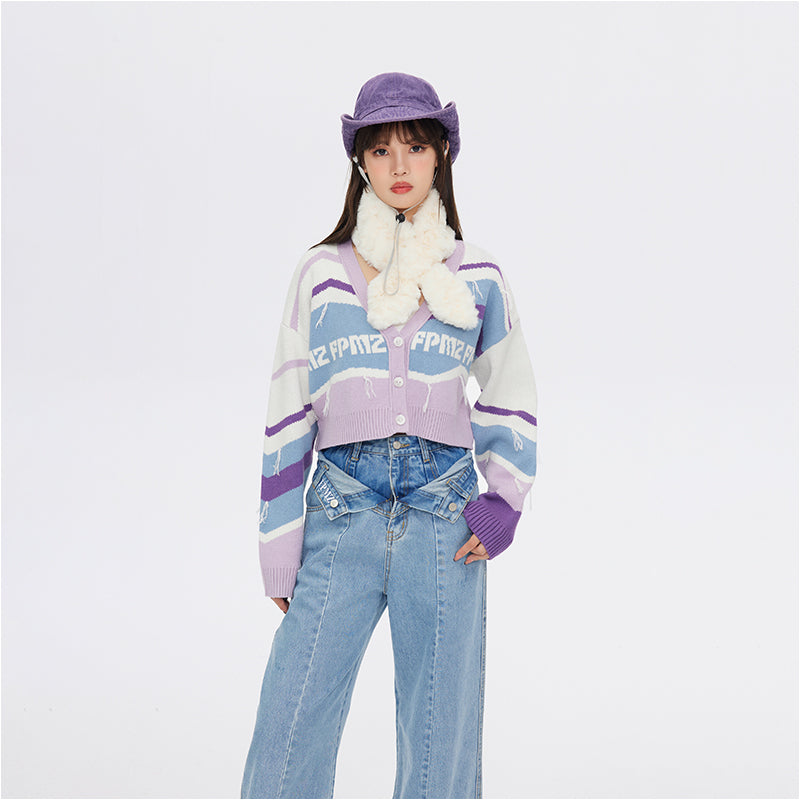 FPMZ Retro-Colored Contrast Striped Cardigan
