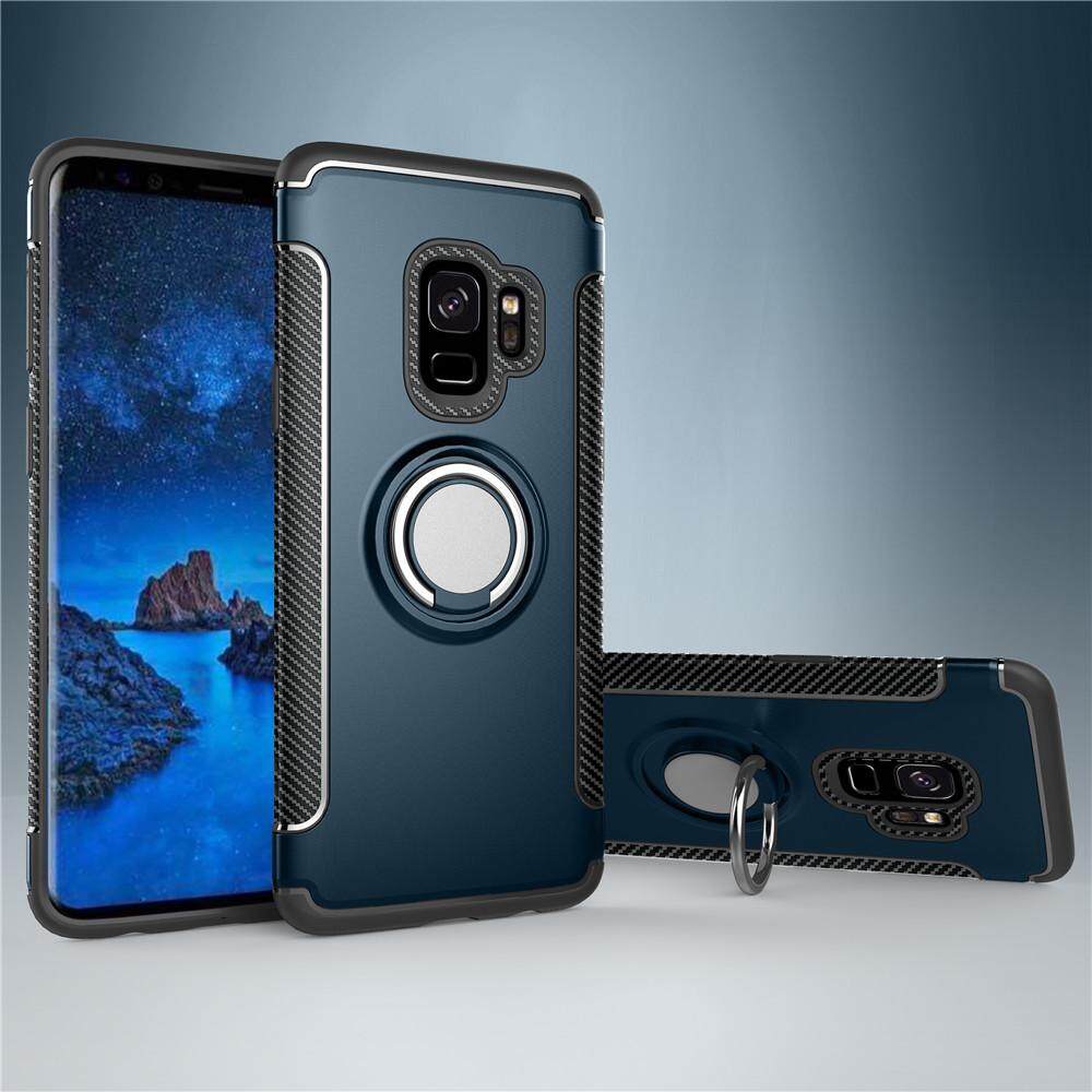 For Samsung Galaxy S9 / S9 Plus Phone Case, Luxury Magnetic Armor Silicone Cover Metal Ring Hard Casing