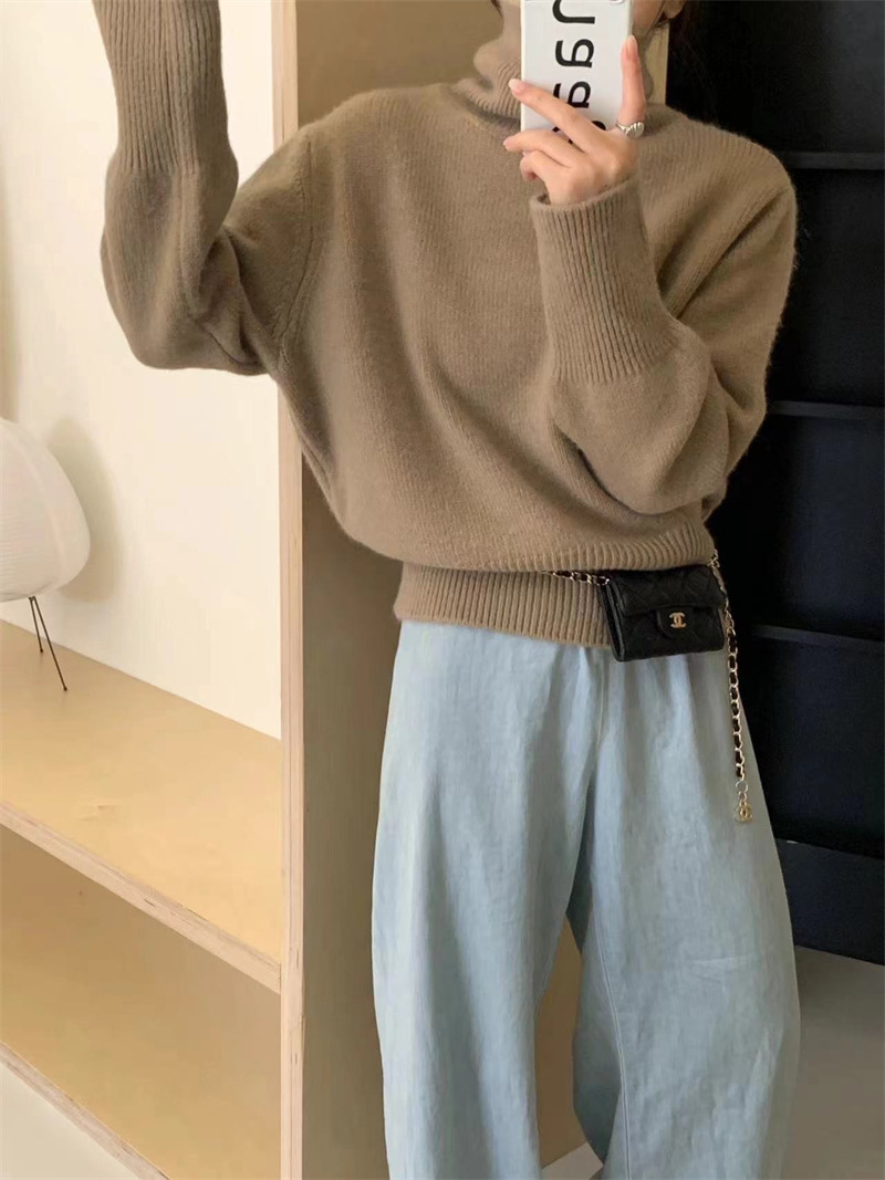 Timing   Winter Clothes New Korean Style Loose High Collar Inner Knitted Women's Clothing   Solid Color Thick Bottoming Women's Sweater