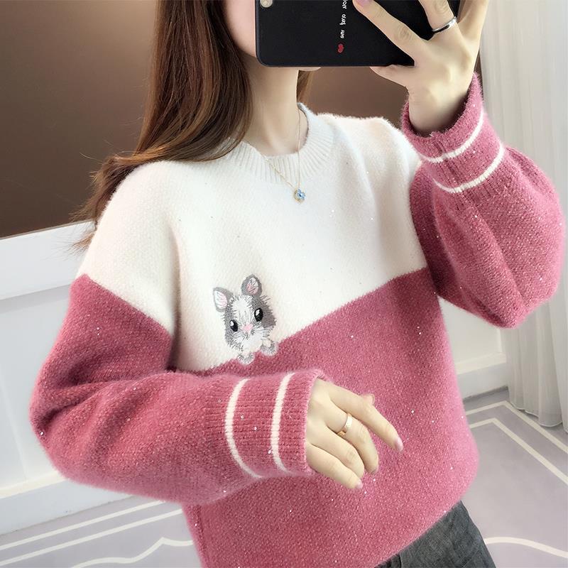 Hot spot sales  Autumn and winter wear women long sleeve knitted top  Round neck knitted sweater women plus size Knitwear Korean loose cardigan